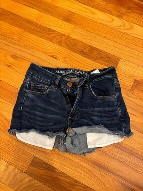 American Eagle Outfitters Dark Blue Denim Cutoff Shorts with Frayed Hem